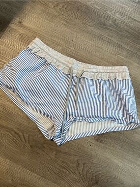 Striped Blue & White Lounge Shorts with Drawstring Waist